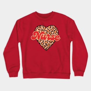 Leopard Pattern Retro Nurse Valentine Heart Crewneck Sweatshirt